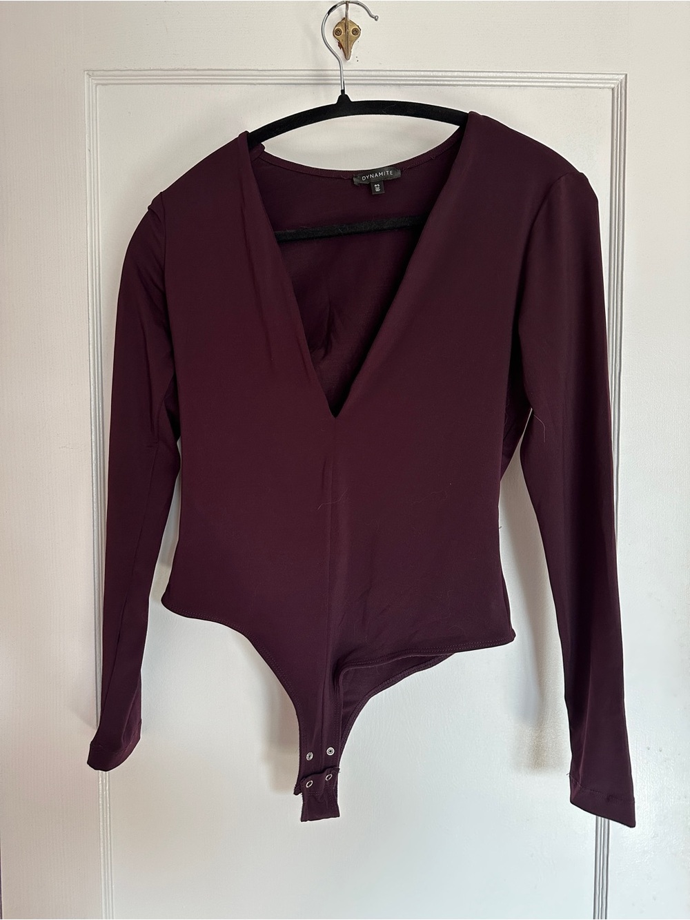 Dynamite Deep V Long Sleeve Plum Bodysuit